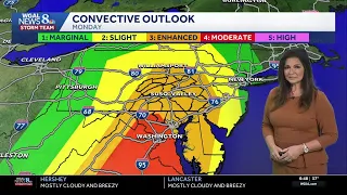Cloudy breezy today Impact Monday strong to severe storms likely across south-central PA
