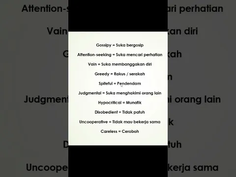 Kosakata Bahasa Inggris Bad Attitude #English #bahasainggris #vocabulary
