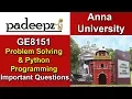 GE8151 Problem Solving And Python Programming Important Questions Anna University Padeepz