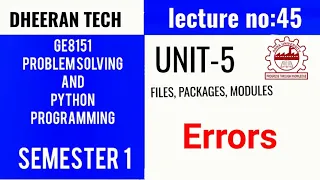 GE8151 PROBLEM SOLVING AND PYTHON PROGRAMMING PSPP Manojkumar Lectures errors