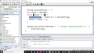 A Java program that prompts the user to enter a decimal integer and convert it to binary value