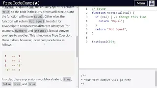 Comparison with the equality operator - freeCodeCamp 60 Basic JavaScript