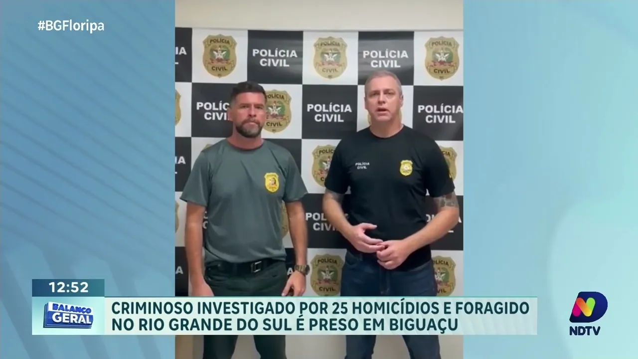 Foragido perigoso: Investigado por 25 homicídios é capturado em Biguaçu