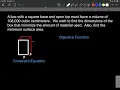 Optimization minimize surface area box with square base and open top given volume calculus