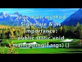Java main method signature and its importance