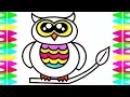 FUN Coloring Pages for Kids-How to Draw a CUTE BABY OWL-Art Colors for Children