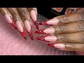 Long Red Bling French Tip Nails Nail Tutorial