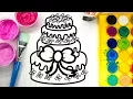 Painting Pretty Birt ay Cake Coloring Pages with Water color Kids Learn to Colour with Paint