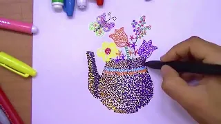 تعلم ترسم بتكنيك التنقيط ارسم مزهرية باسلوب التنقيط تعليم الرسم للمبتدئين 