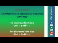 Shortcut key to increase or decrease font size