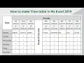 How to make time table in Microsoft Excel 2019 School Time table in Excel Sheet Download
