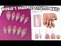 Trying NOVO OVO S NEW Medium Long Sharp Stiletto Nails 3D Pearl French Tip Nails New Years Nails