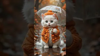 قطة برتقالية تغني تحت المطر فيديو قصير قطة تغني لطيف مطر فيروسي 