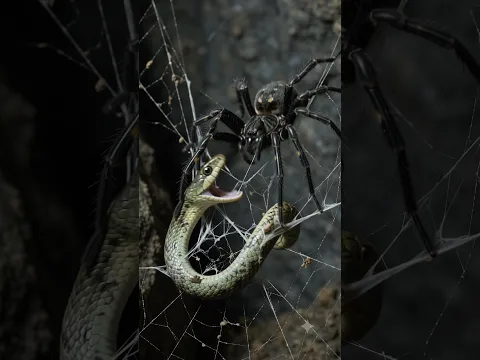 Araña atacando a una serpiente, captado en cámara.