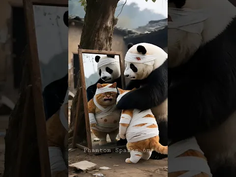 The cat is very naughty,  panda and cat got stung by a bee..#funny #animation #cuteanimals #shorts
