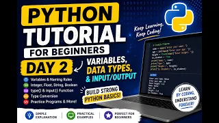 Python Tutorial for Beginners Day 2 Variables Data Types Input Type Conversion
