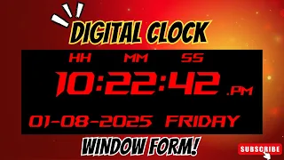 Digital Clock with Date Day Display using Windows Forms C Full UI Design
