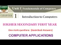 11th computer application chapter 1 Introduction to computers bookback one mark question and answers