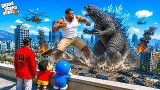 GTA 5: Rampage & Shinchan🤣 Giant Franklin Vs Godzilla 🦖Full Fun #bommalu #rampageboy #gta5telugu