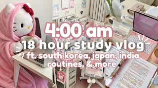 4:00 am study vlog ✨18 hour study days, trying Indian, South Korean, Japanese study routines