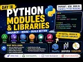 Python Modules Libraries Tutorial import math random datetime pip Day 17