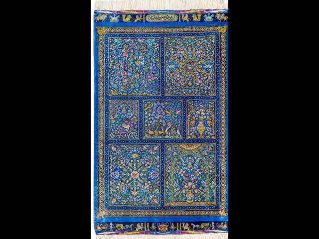 バゲルザデ工房 パネル文様（ヘシュティー）ロイヤルブルー 61×98cm (ID12009)