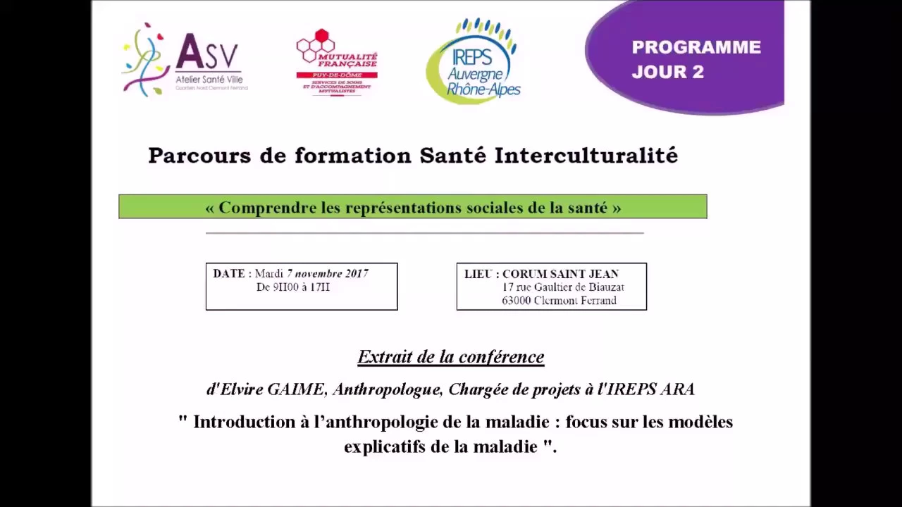 L'anthropologie de la maladie - Partie I - Parcours de formation Santé-Interculturalité