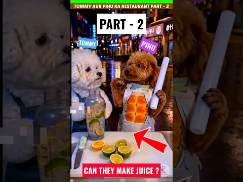 टॉमी और पिहु की जूस की मशीन 🍊 Yum yum yummy 😋 Funny dogs videos #tommy #dog #orange