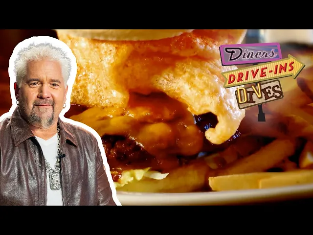 Video: Guy CRUNCHES into a Dynamite BBQ Burger with Chicharrón | Diners, Drive-Ins and Dives | Food Network