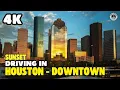 Houston 4K Driving Downtown Skyscraper Sunset