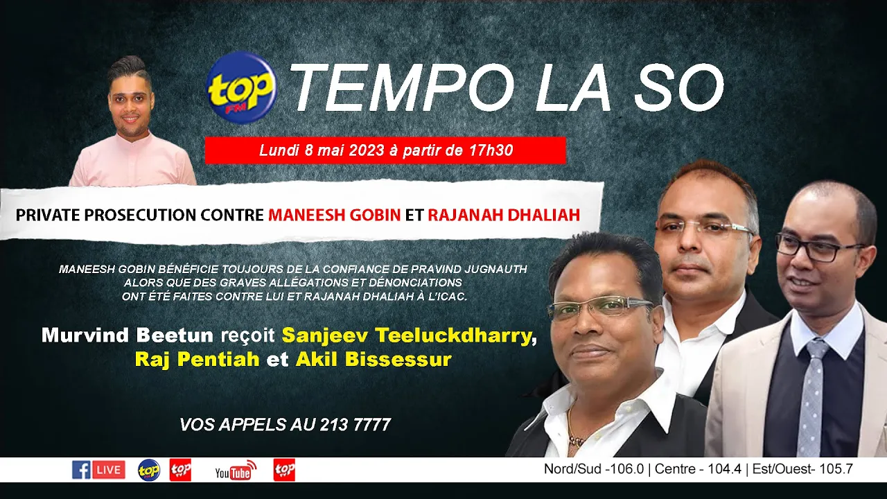 Tempo la So :  Murvind Beetun reçoit Sanjeev Teeluckdharry, Raj Pentiah et Akil Bissessur .