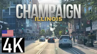 Driving in Champaign Illinois 4K Street Tour - Downtown Champaign Campustown Area