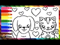 Drawing and Coloring a Cute Dog and a Cat Drawings for Kids