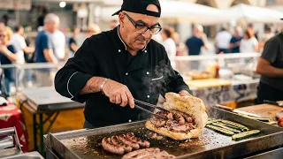 Italian Roast Pork and Sausages Big Sandwiches. Street Food Fair