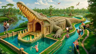 200 Days Building An Underground Crocodile Shaped Pool With A Slide System Using Primitive Tools 