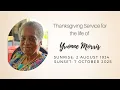 Thanksgiving Service for Yvonne Morris November 12 2025