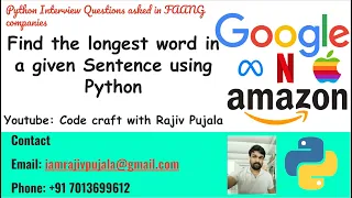 11 Find the Longest Word in a Given Sentence using Python