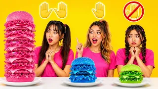 100 लेयर्स ऑफ फूड चैलेंज! 🍔🤯 2 हाथ vs 1 हाथ vs बिना हाथ के | 123 GO!