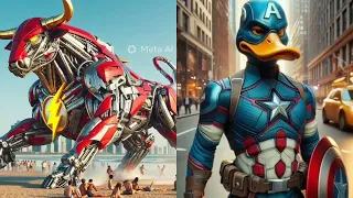 Superheroes but duck vs bull robot 💥Marvel & DC-All Characters#spiderman #marvel #avengers #shorts 