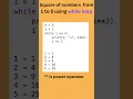 Python While Loop Example Print Squares of Numbers from 1 to 5
