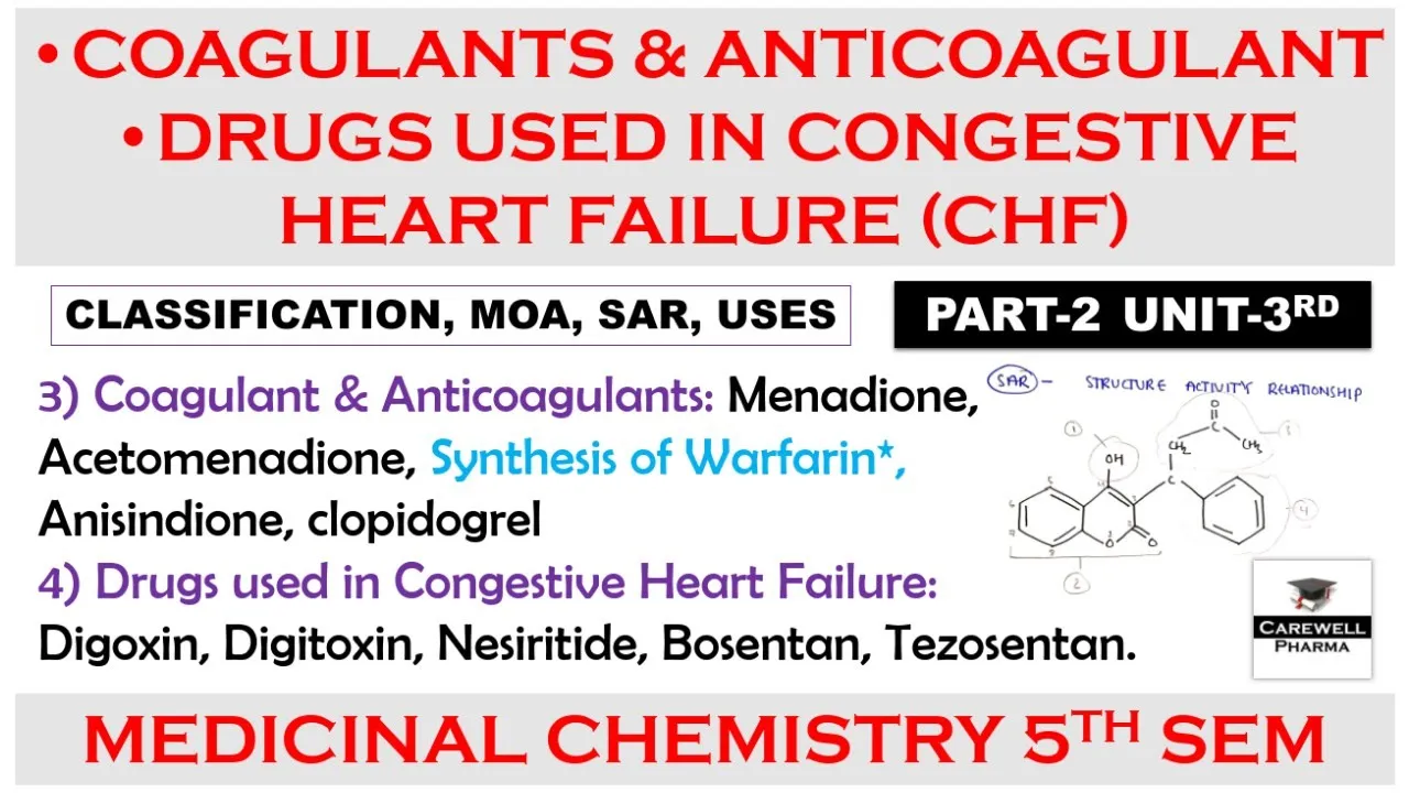 Coagulants and Anticoagulants || Drugs used in CHF || Part 2 Unit 3 || Medicinal Chemistry 5th sem