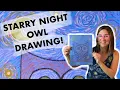 Starry Night Owl Drawing for Kids