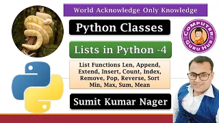 Lists in Python - 4 Lists Built-in Function Append Extend Pop Reverse Sort Min Max Sum Mean