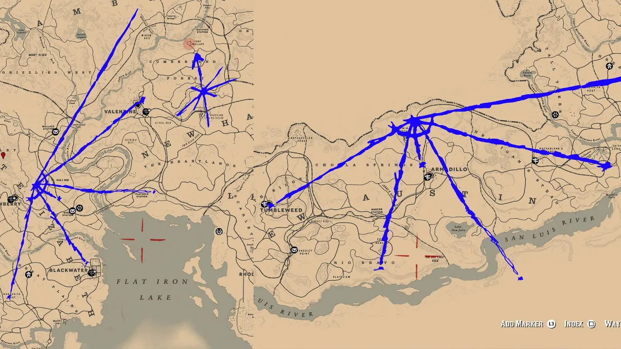 Panoramic map in two places. Diablo Ridge and Twin Rocks. RDR2