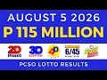 Lotto Result Today 9PM August 5 2026 PCSO