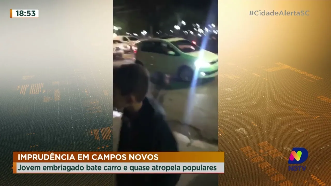 Jovem embriagado bate carro e quase atropela populares em Campos Novos