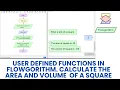 User defined functions in Flowgorithm Calculate the area and volume of a square