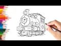 Easy train coloring challenge colors step by step