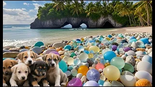 Colorful pebbles pop up on the beach. Giant pearl oyster. Delicious