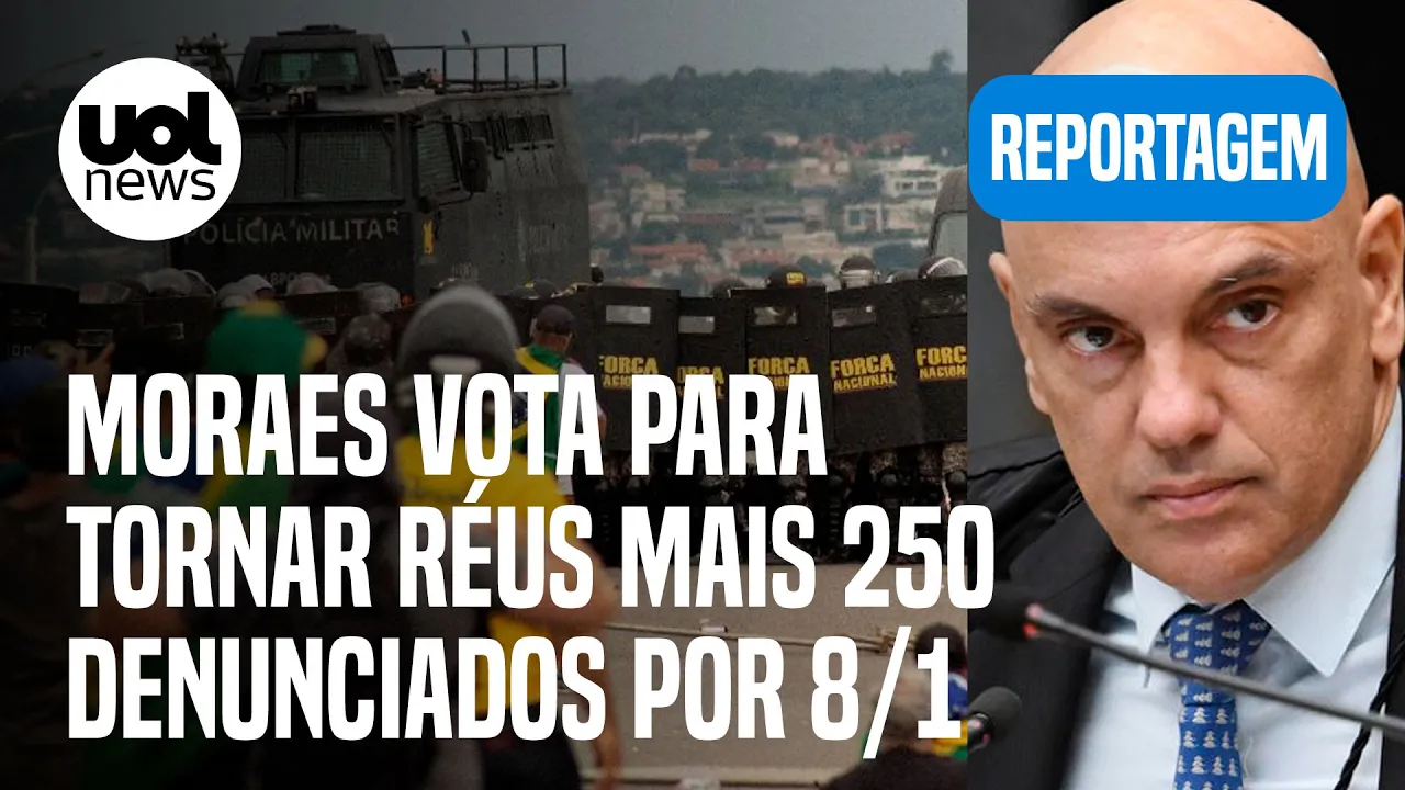 Moraes vota para tornar réus mais 250 denunciados por 8/1; Josias: 'Espanta a ausência de fardados'